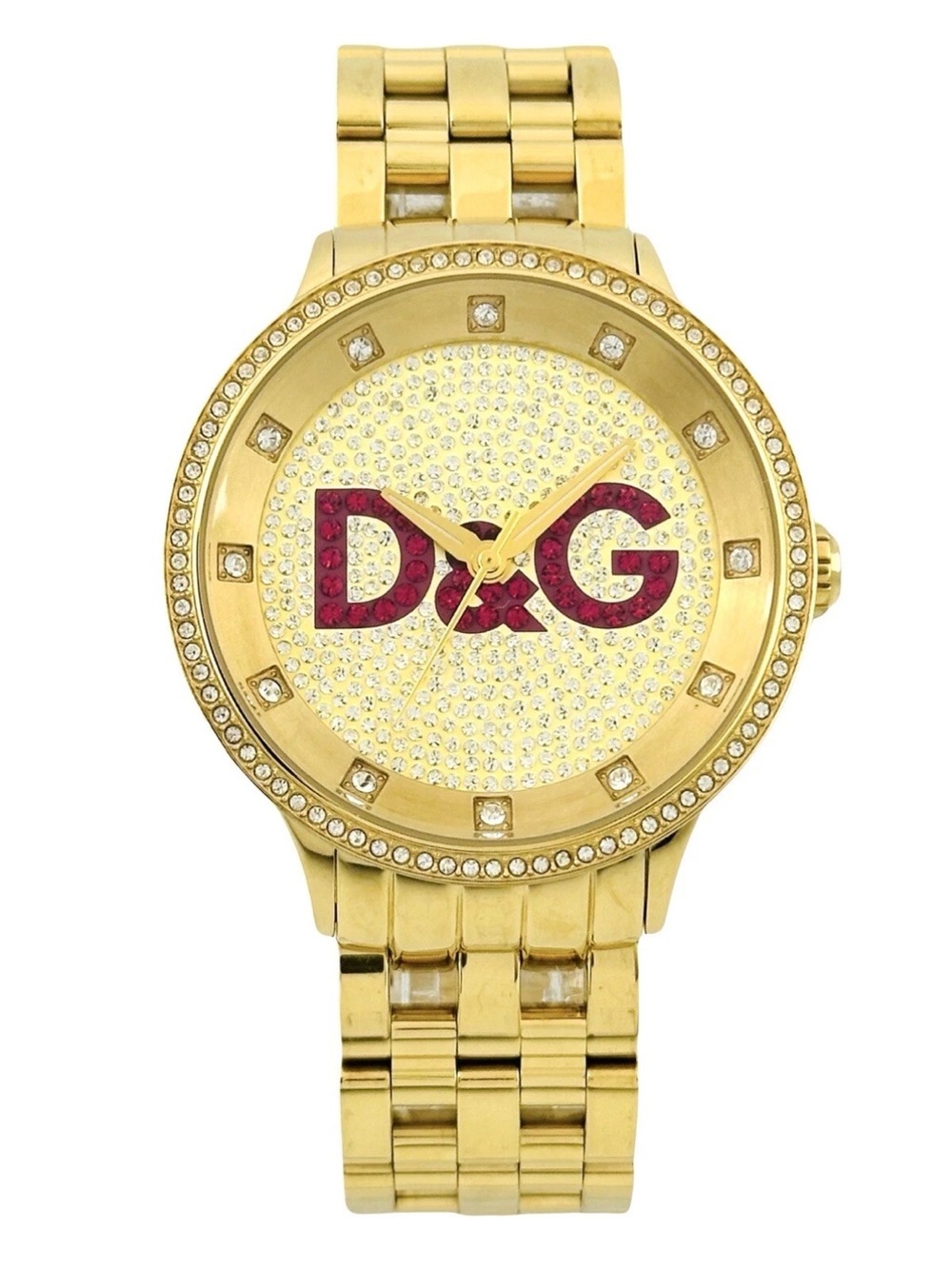 D&G Gold-Tone Crystal Dial Watch with Pink Logo | D&G DWO377